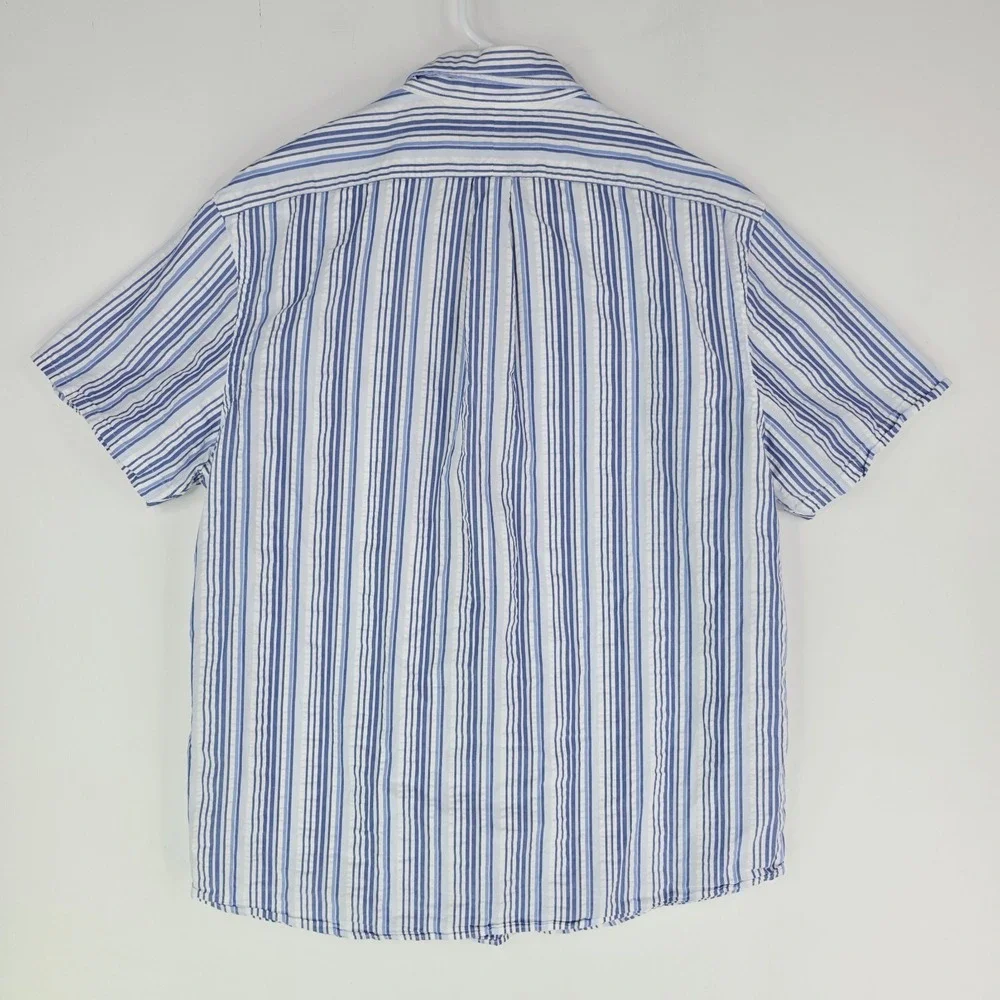 Polo Ralph Lauren Classic Fit RL Untucked Men Large Blue White Stripe Short Slee